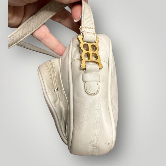 RARE Vintage 1980s Balenciaga Paris BB Logo Leather Crossbody Bag Cream Ivory - Picture 9 of 16